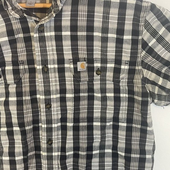 Carhartt Men’s Plaid Short‎ Sleeve Black/Gray Size Large Button Front Shirt - Picture 3 of 5